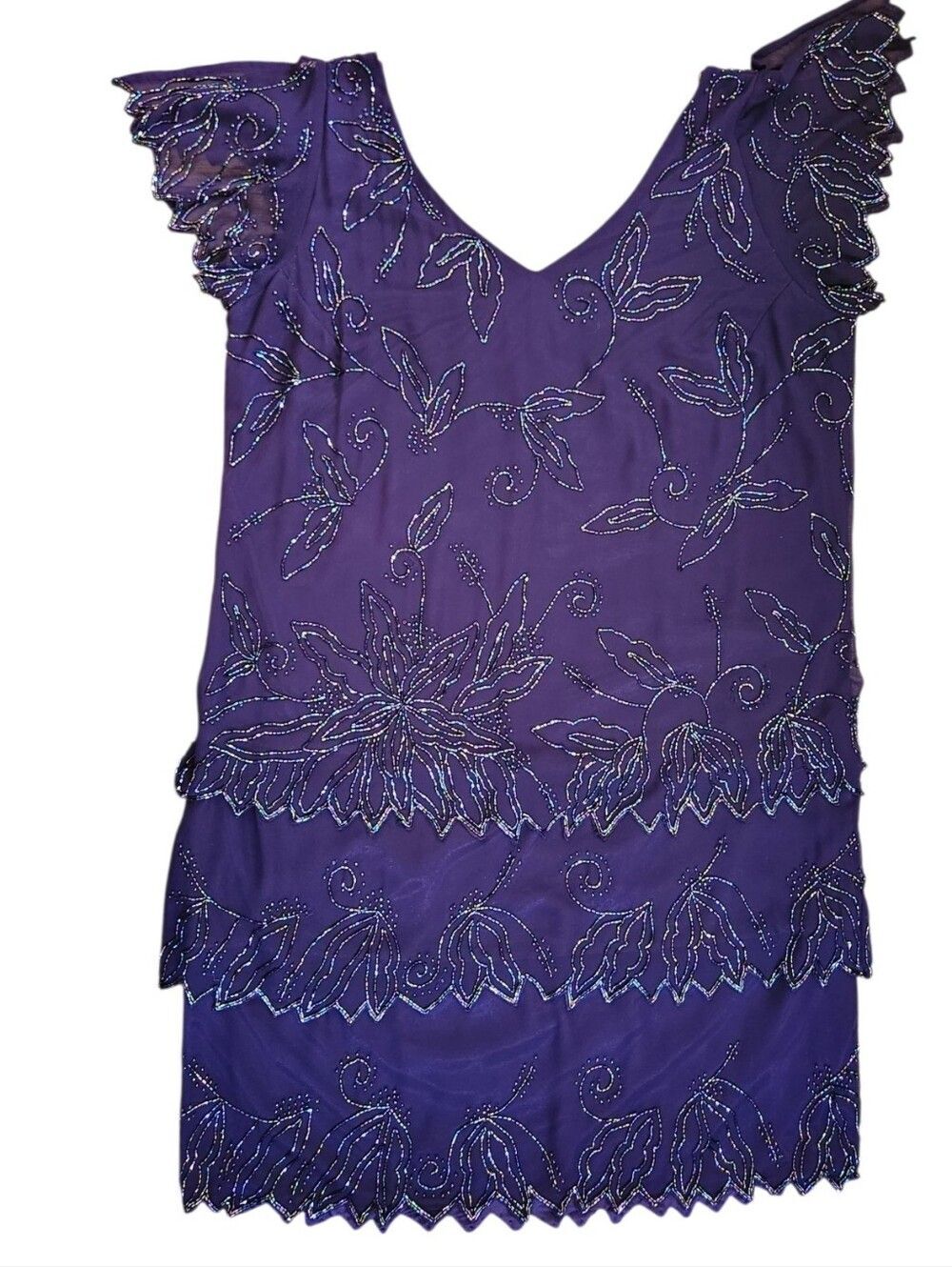 J KARA Purple Beaded Tiered Formal Midi Dress - Size 14W - Picture 11 of 14